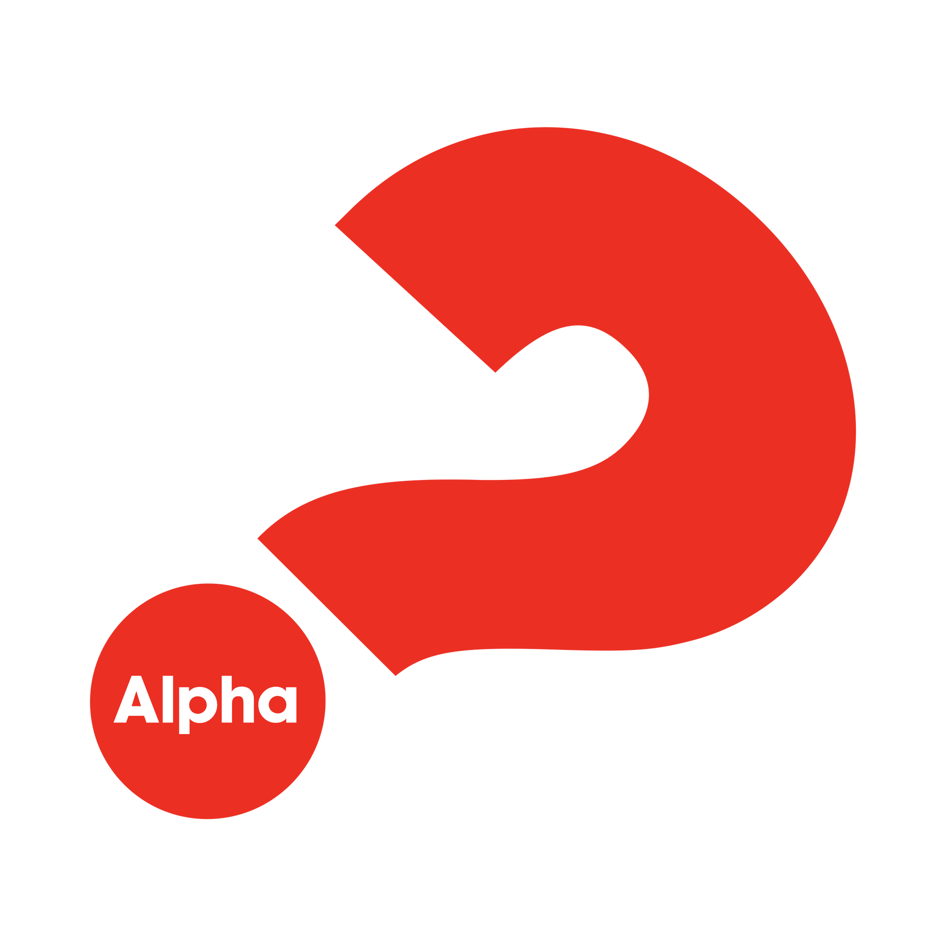 A red question mark with the word alpha below it