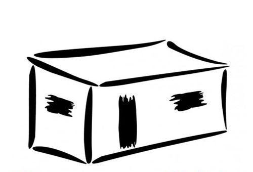A black and white drawing of a box on a white background.