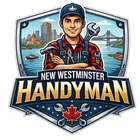 Logo for New Westminster Handyman featuring two cartoon handymen with tools.