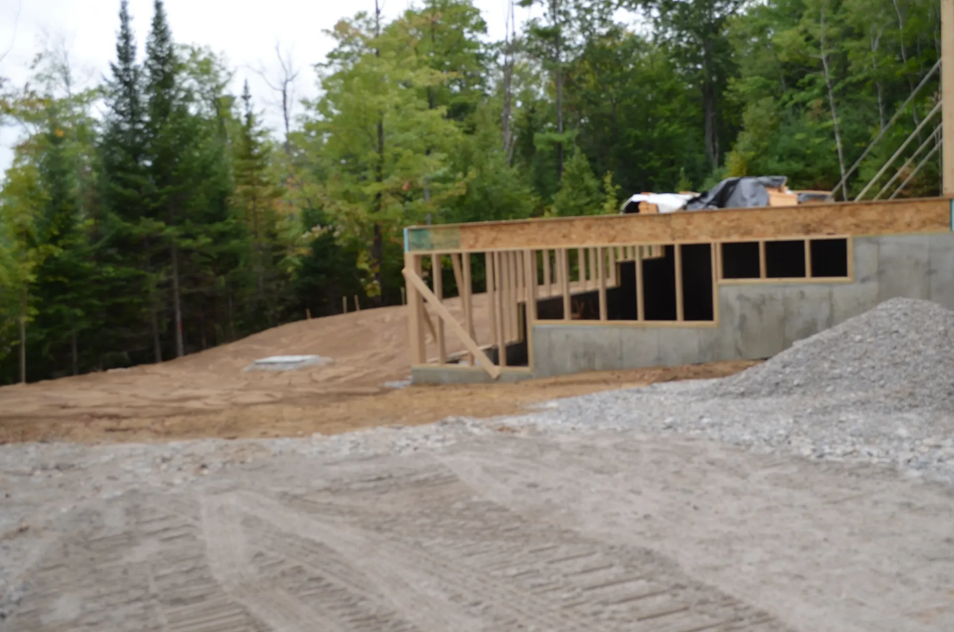 A house is being built in the middle of a forest.