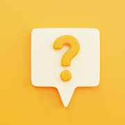 White speech bubble with orange question mark on a yellow background