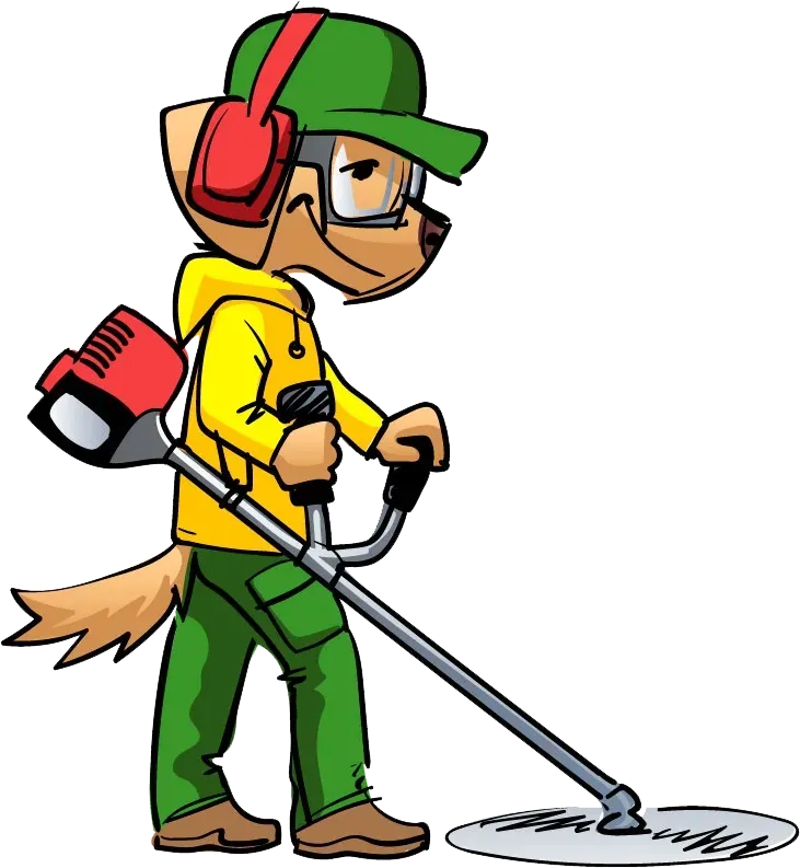 Augusta Mascot Pushing Lawn Mower