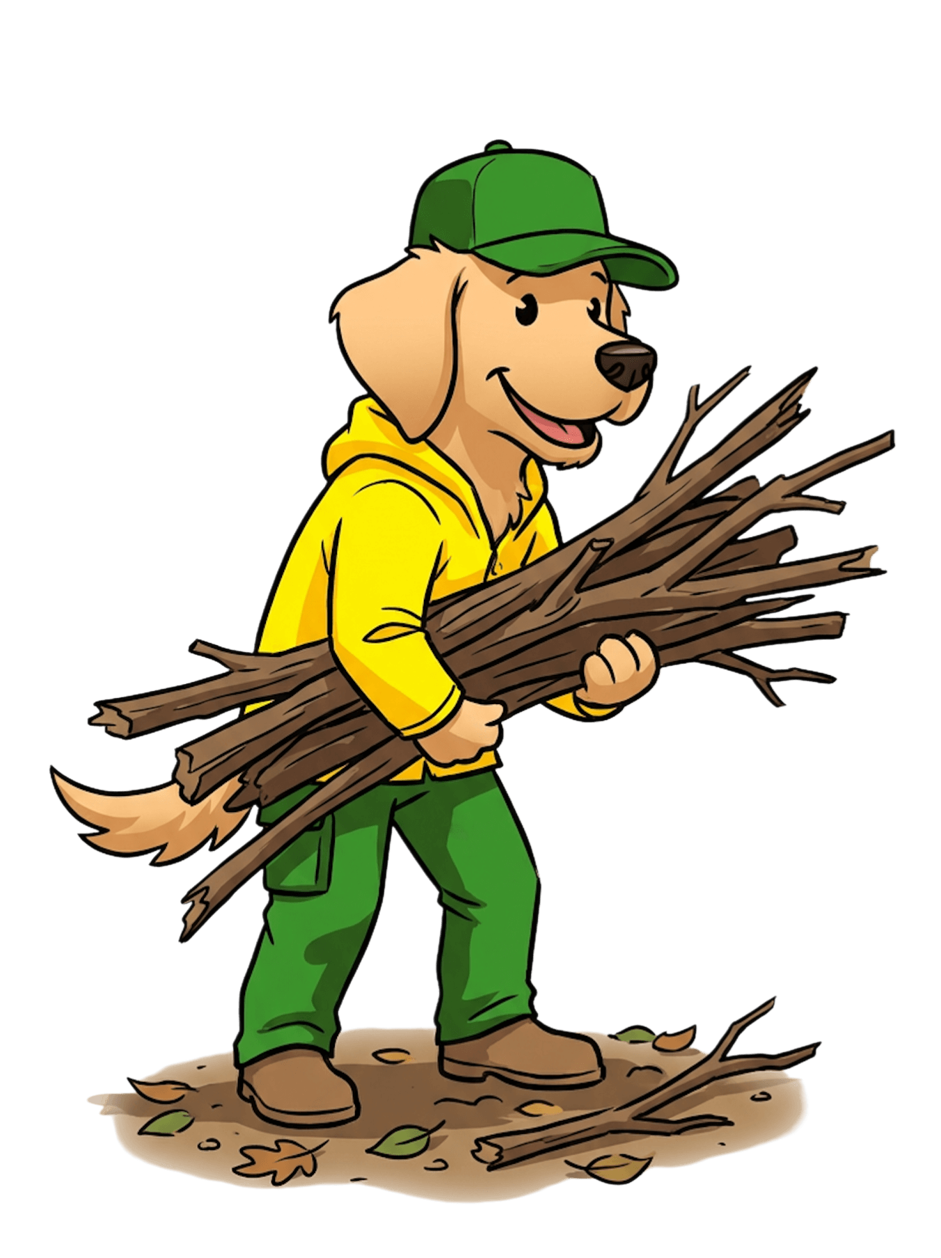 Augusta Lawn Care Mascot picking up branches