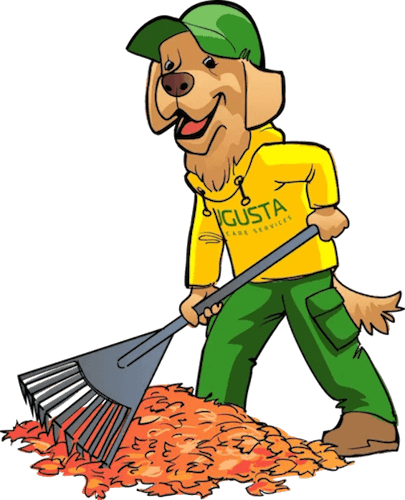 Augusta Lawn Care Mascot Raking Leaves