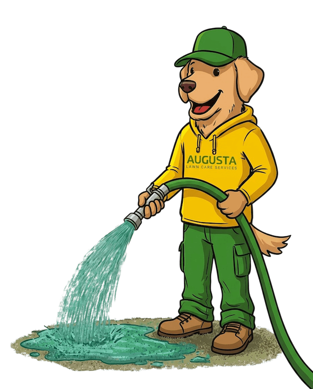 Augusta Lawn Care Mascot Spraying Hydroseed