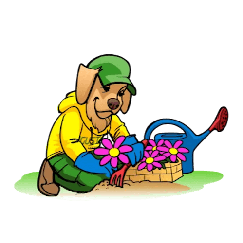 Augusta Lawn Care Mascot Planting Flowers