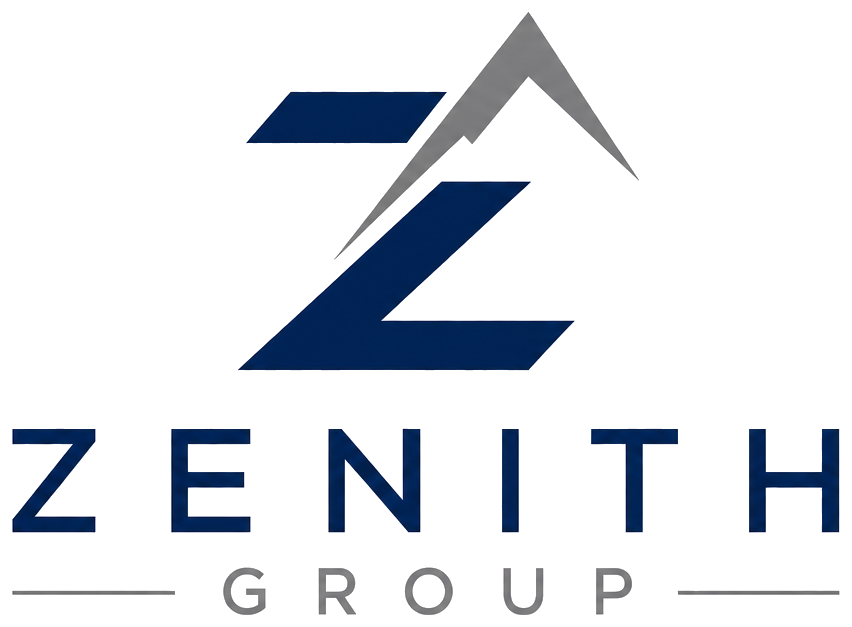 Zenith Group logo with stylized navy and gray Z above the company name
