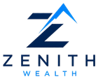 Zenith Wealth logo with blue stylized Z and mountain above navy and light blue text