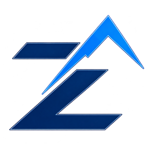 Blue stylized mountain or lightning logo on a white background