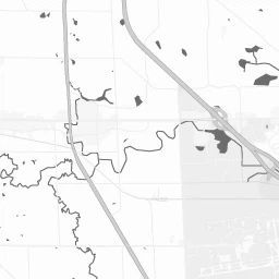 Grayscale map with roads, borders, and scattered lakes or ponds.