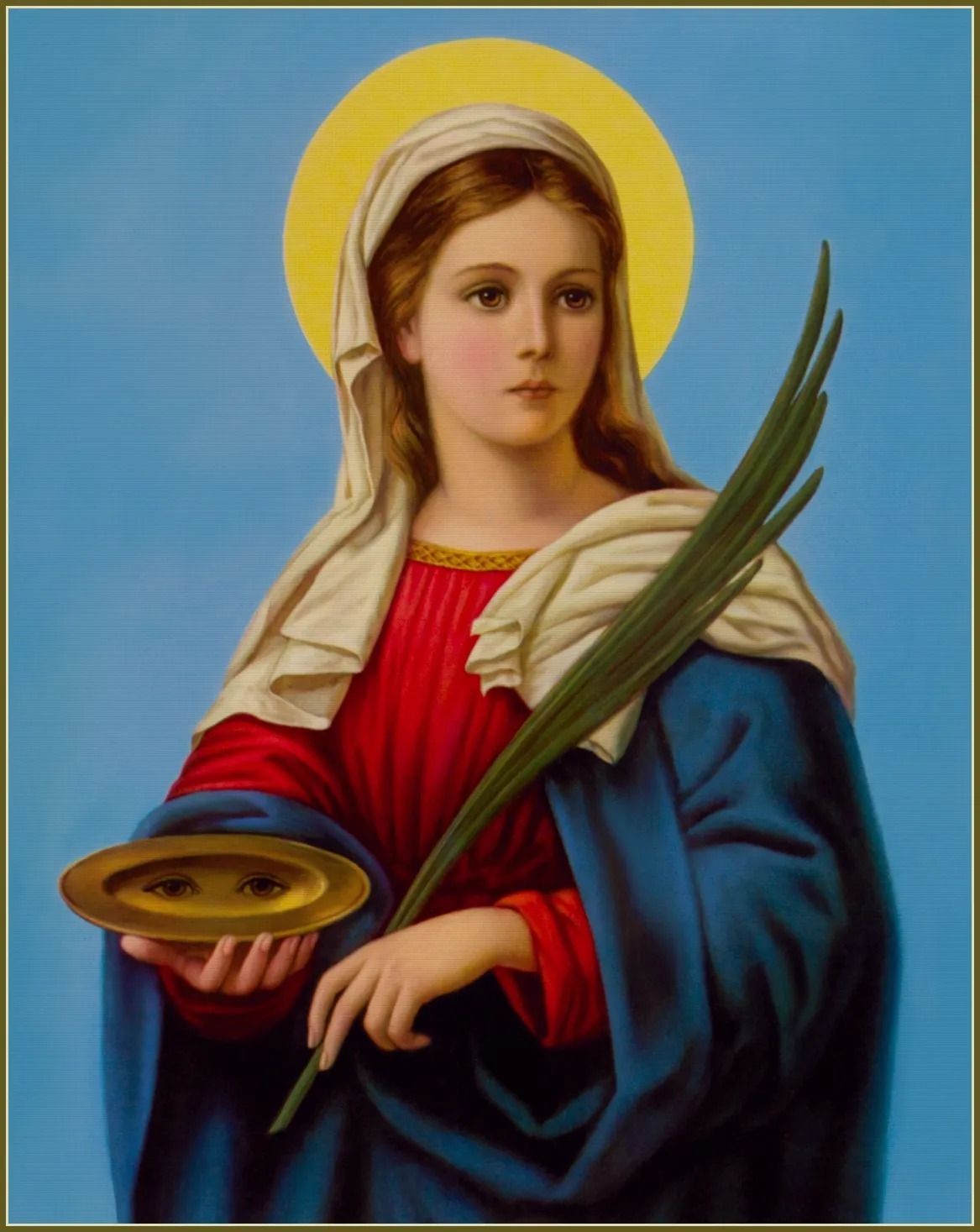 A painting of a woman holding a candle and a leaf