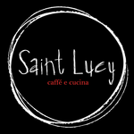 The logo for saint lucy caffe e cucina is white on a black background