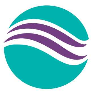 A purple and white wave in a blue circle