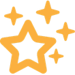 A yellow star with four other stars around it on a white background.