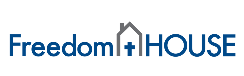The logo for freedom + house has a house on it.