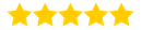 Five gold stars in a row on a white background