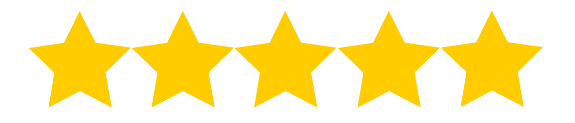 Five gold stars in a row on a white background