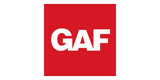 GAF logo in white letters on a red square background