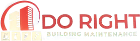 A red and white logo for Do Right Building Maintenance