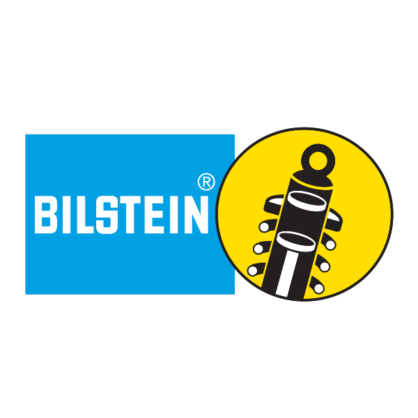 BILSTEIN logo with a blue rectangle and yellow circle featuring a black shock absorber illustration