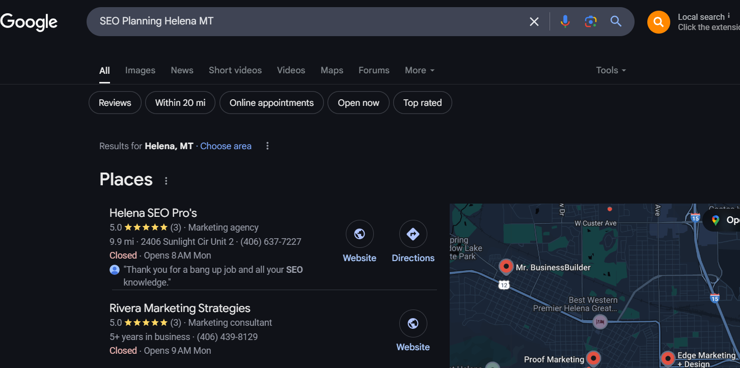 local map ranking montana, local map ranking bozeman, seo websites, rank GBP Montana