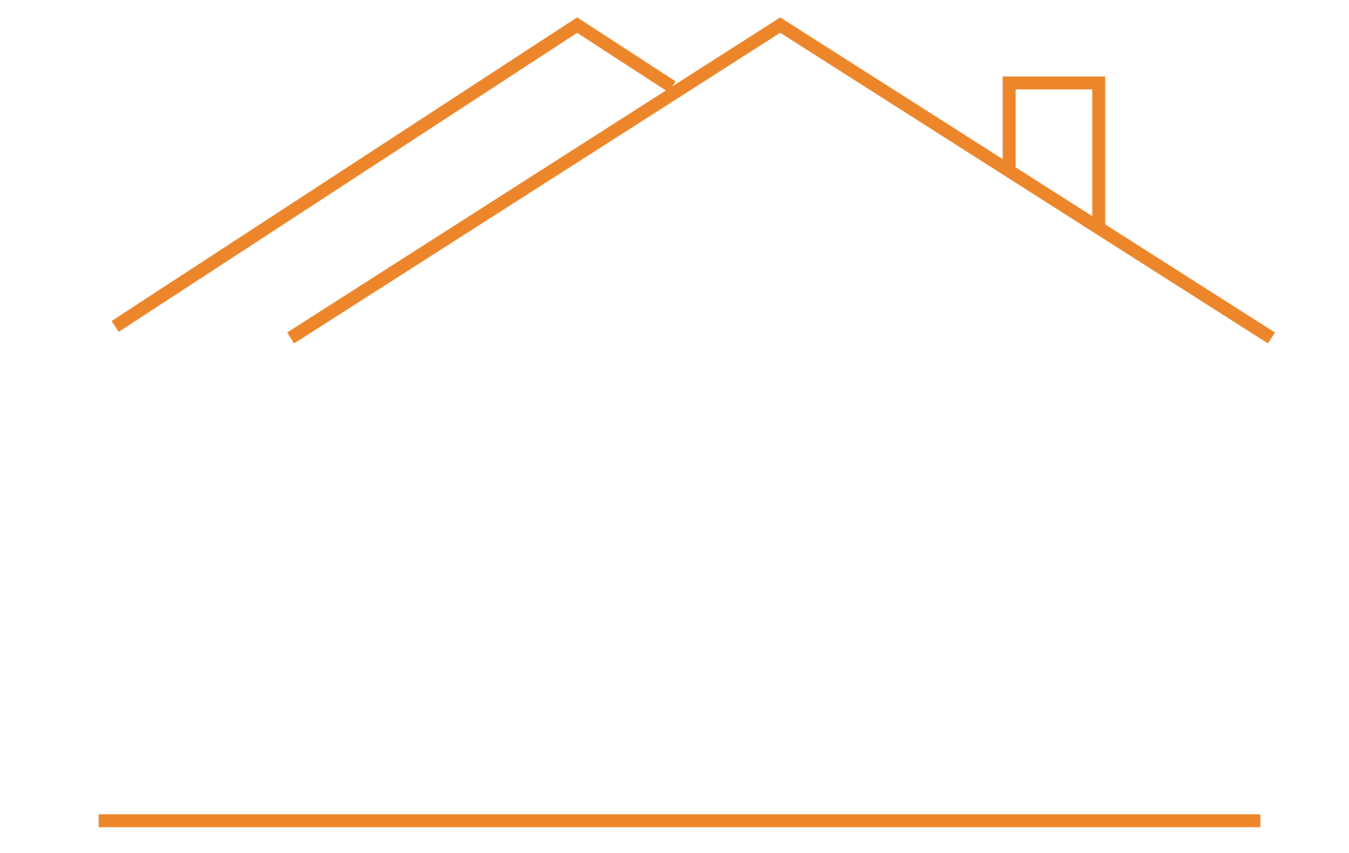 Orange outline of a house roof and chimney above a line; white space below.