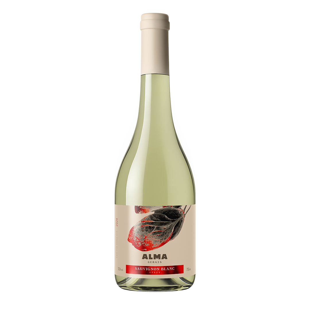 Um rótulo para alma sauvignon blanc tem uma foto de folhas