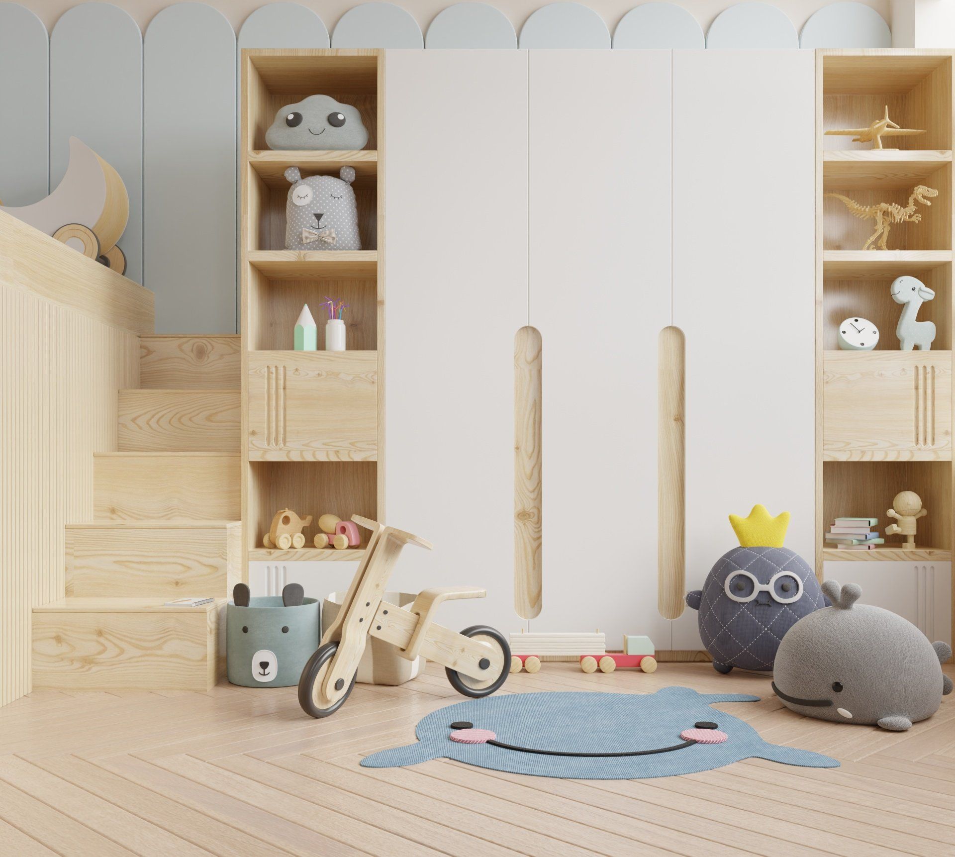 Stanza bambino con mobili in legno