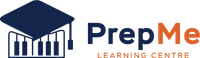 A logo for prepme learning centre with a graduation cap