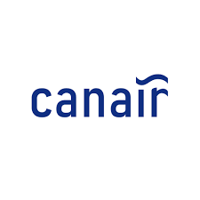 Un logo canair bleu sur fond blanc d'une compagnie de climatisation et de chauffage.