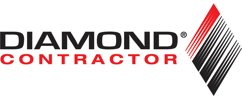 The logo for diamond contractor is black and red with a check mark.