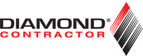 The logo for diamond contractor is black and red with a check mark.