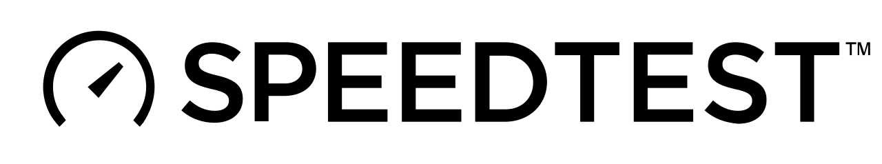 Et sort-hvidt logo til speedtest på en hvid baggrund