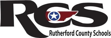 RCS logo with red, white, and blue star emblem; Rutherford County Schools text underneath