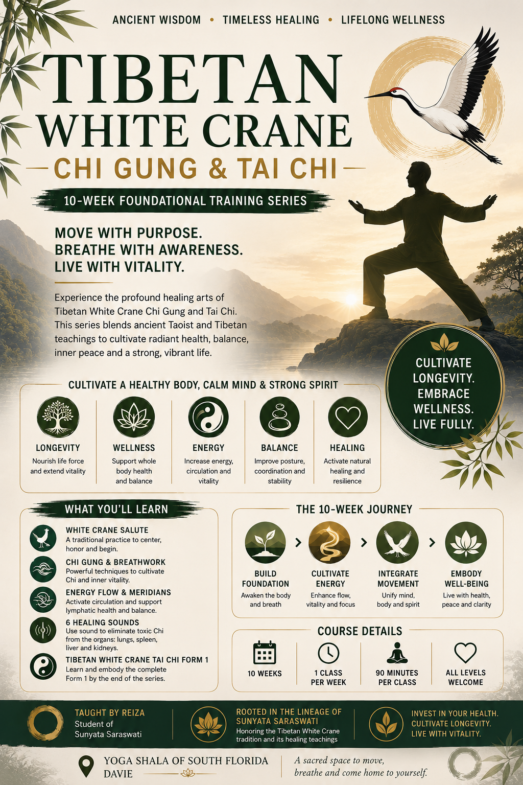 Tibetan White Crane Chi Gung and Tai Chi ten week series flyer