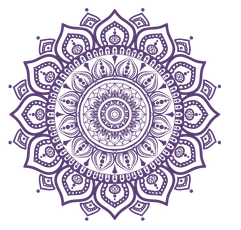Purple mandala design with intricate symmetrical patterns.