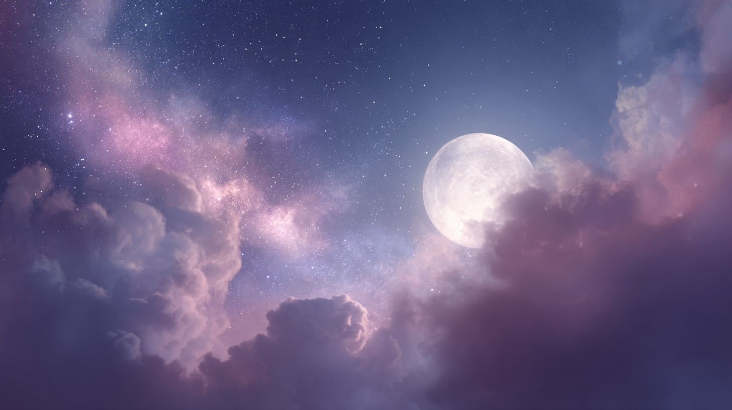 Full Moon Celestial Meditation flyer with pink background and glowing moon illustration
