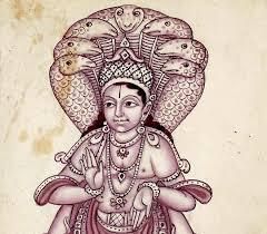 Traditional Indian sacred art depicting a serpent-crowned figure