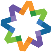 A colorful star with a white center on a white background