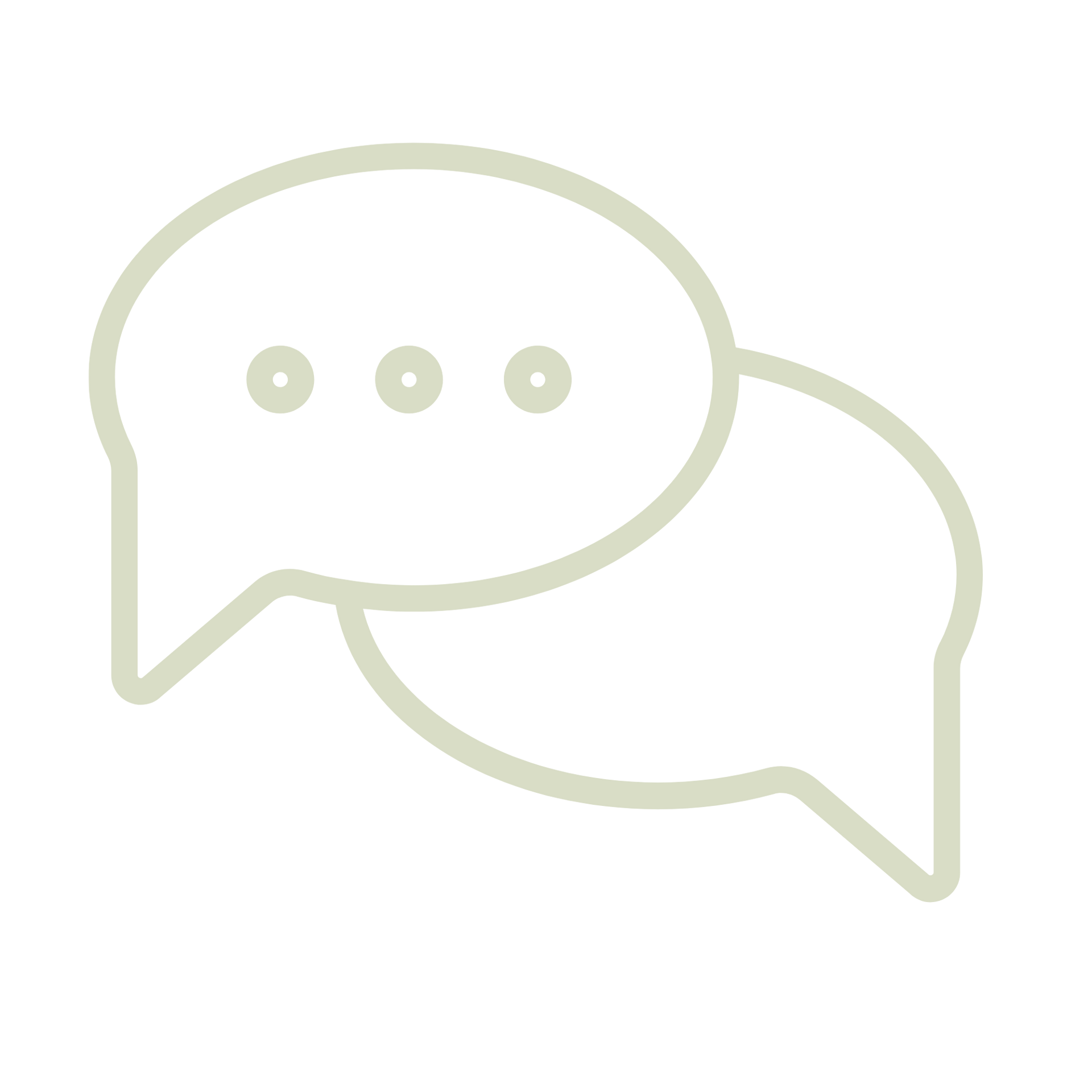 Deux bulles de dialogue superposées, bordées de beige clair, avec trois points dans l'une d'elles.