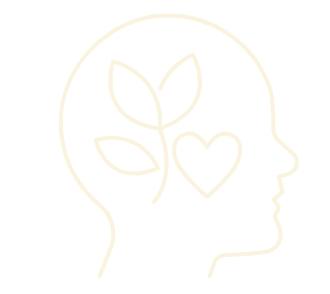 Un dessin au trait d'une tête avec un cœur et des feuilles dans les yeux.