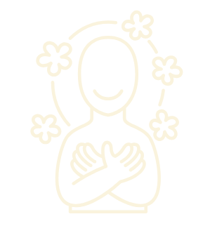 Un dessin au trait d'un homme avec les bras croisés et des fleurs autour de la tête.