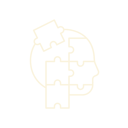Un dessin au trait d'une tête faite de pièces de puzzle.