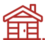 Red cabin icon with chimney and door.