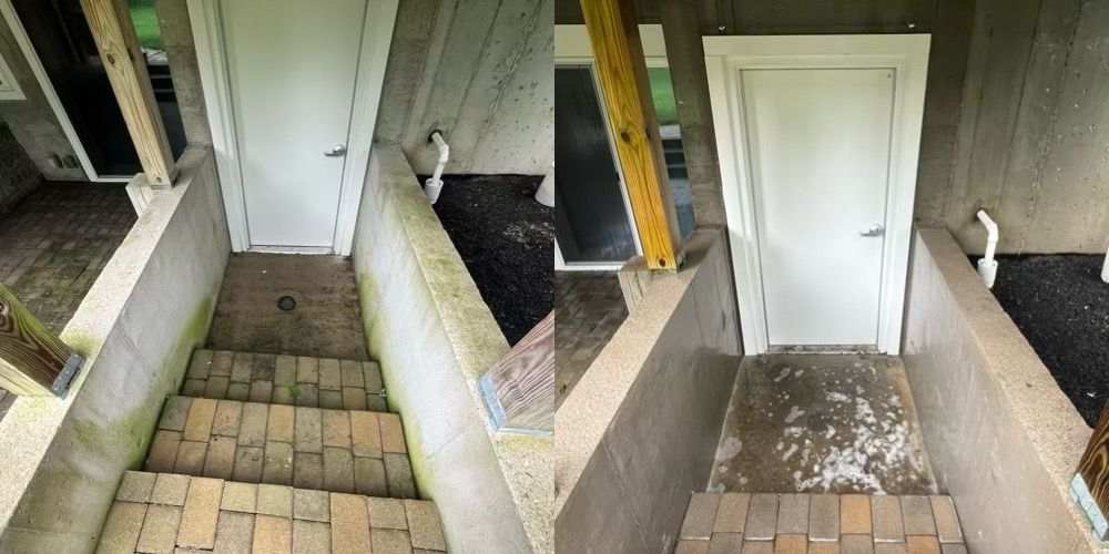 Collage of narrow, uneven stairways and ramps with doors, showing an accessibility challenge