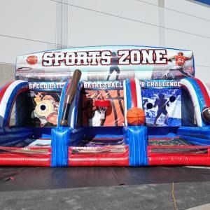 An inflatable red, white, and blue 