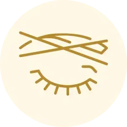 Stylized golden eye with a crossed-out top line on a pale background
