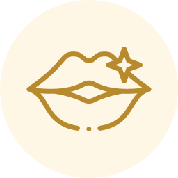 Gold lip icon with a star accent on a cream circle background