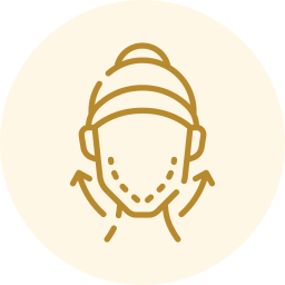 Line icon of a masked face with topknot on a pale yellow circle background