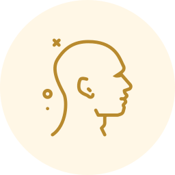 Gold line-art profile of a human head on a pale cream circle background.